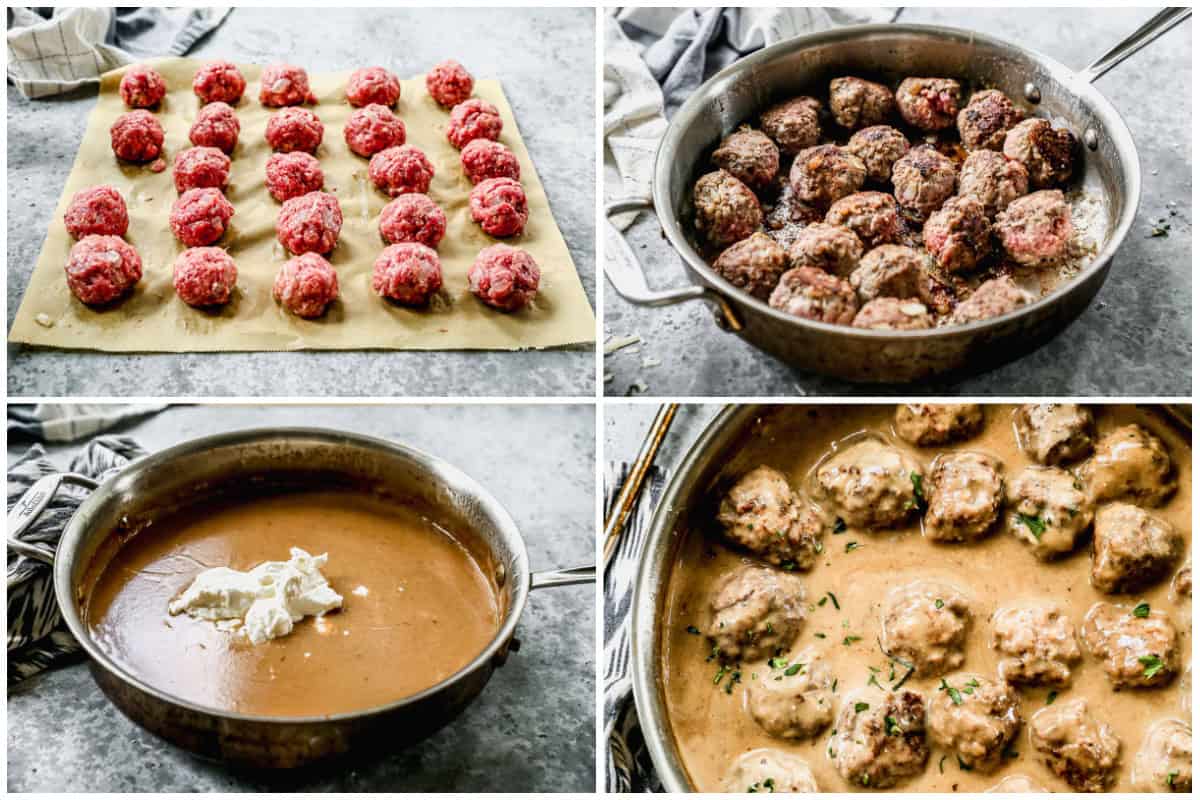 To make Swedish Meatballs, you combine and form the meatball mixture into balls then cook it in a hot skillet until browned. The homemade sauce is made with pantry ingredients then you combine the sauce and meatballs and serve over egg noodles, mashed potatoes, or rice.