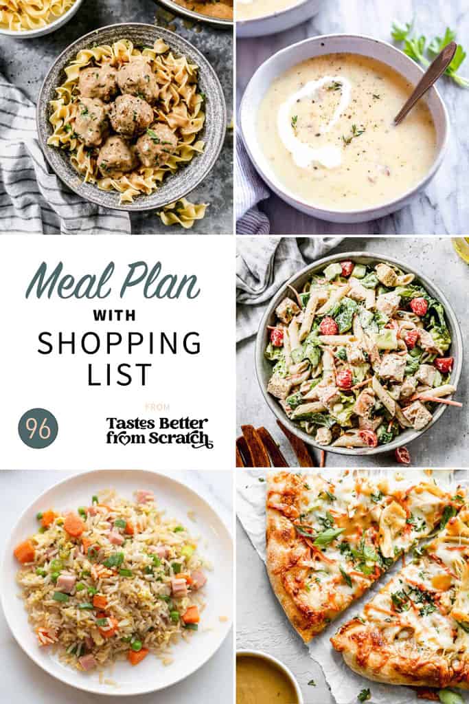 a collage of 5 dinner recipes from meal plan 96.