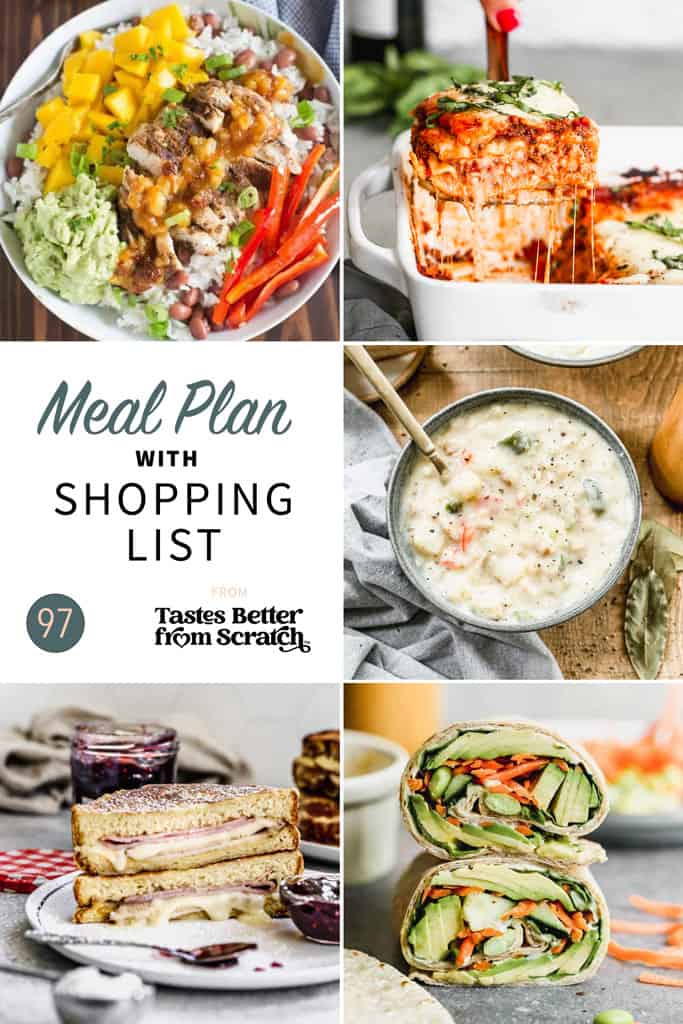a collage of 5 dinner recipes from meal plan 97.