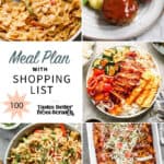 a collage of 5 dinner recipes from meal plan 100