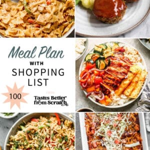 a collage of 5 dinner recipes from meal plan 100