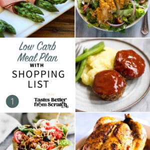 a collage of 5 dinner recipes from low carb meal plan 1.