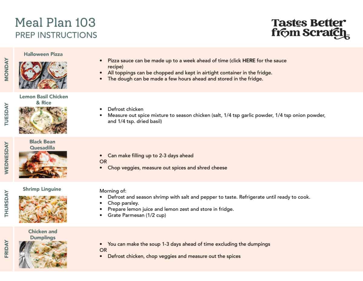prep instructions for meal plan 103.