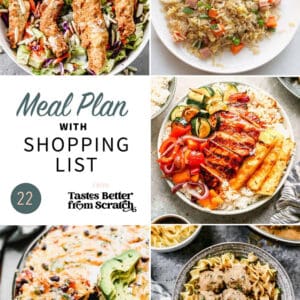 a collage of 5 dinner recipes from meal plan 22.