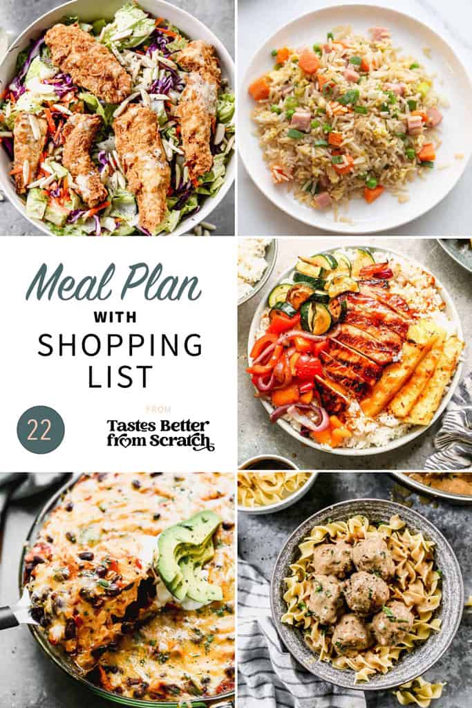 a collage of 5 dinner recipes from meal plan 22.