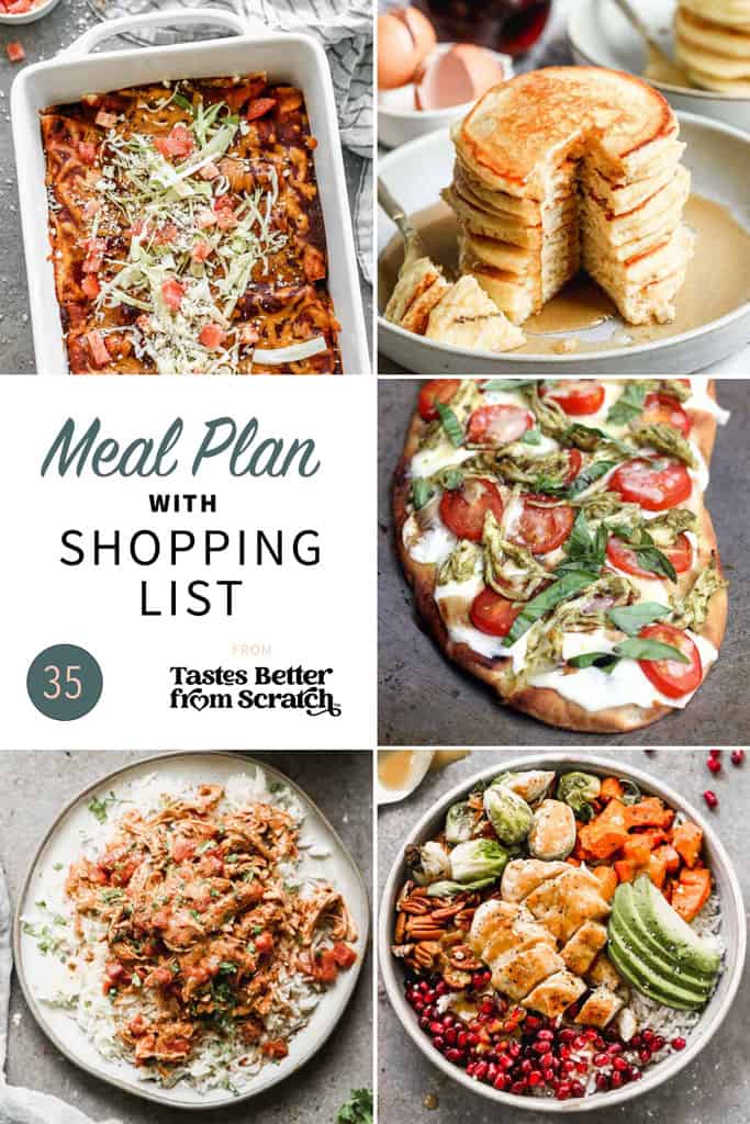 collage of 5 dinner recipes from meal plan 35.