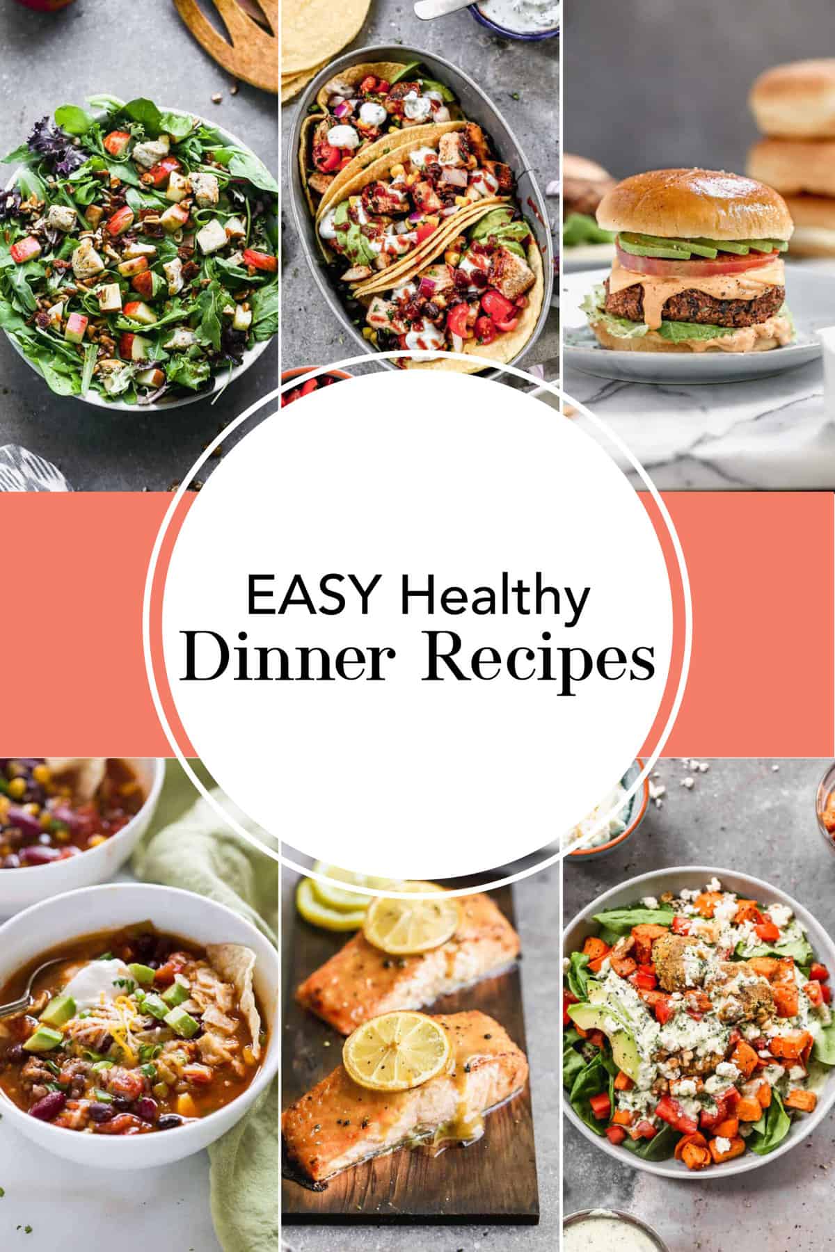 A collage image of healthy dinner ideas.