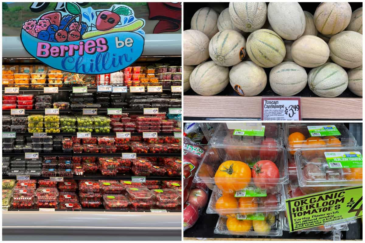 A three image collage showing some favorite produce items from Trader Joes. 
