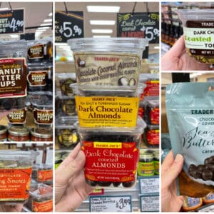 A collage image showing some favorite sweets from Trader Joe's.