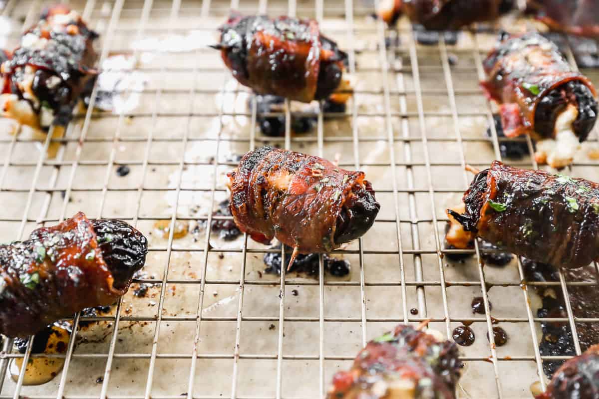 Crispy Bacon Wrapped Dates right out of the oven.