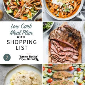 a collage of 5 dinner recipes from low carb meal plan 2.