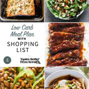 a collage of 5 dinner recipes from low carb meal plan 4.