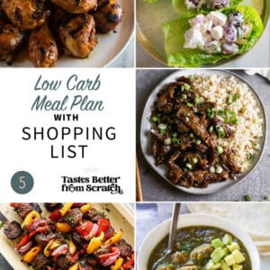 a collage of 5 dinner recipes for low carb meal plan 5.
