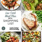 a collage of 5 dinner recipes from low carb meal plan 6.
