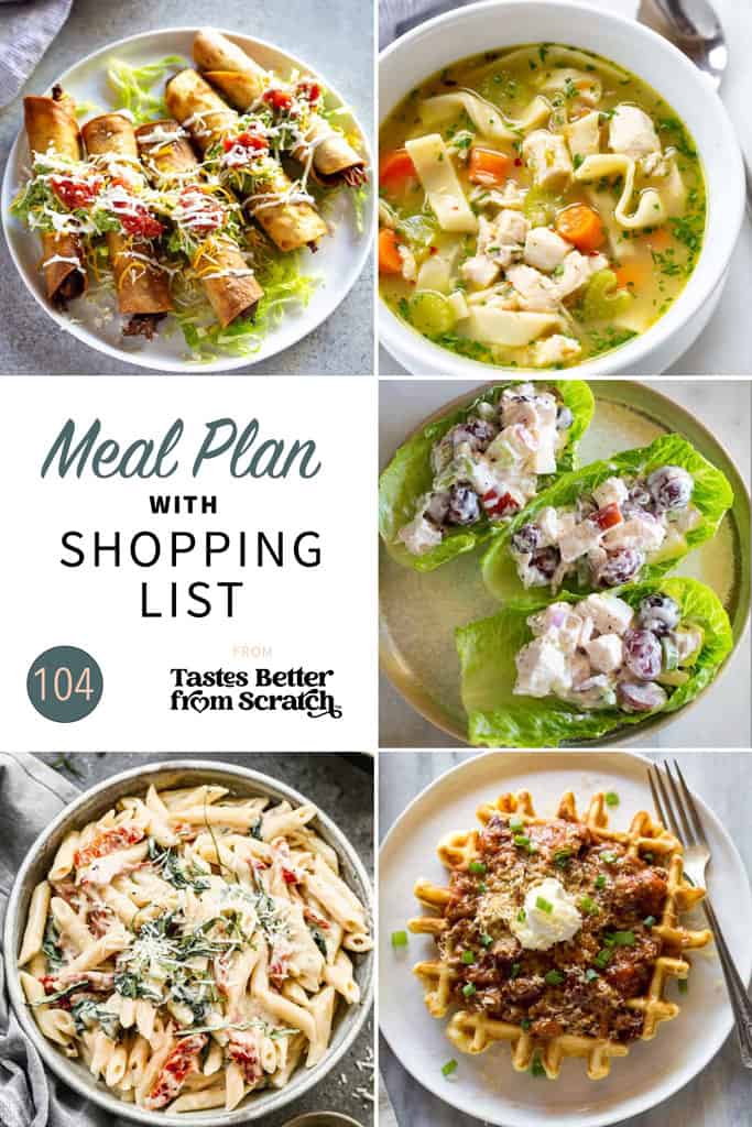 a collage of 5 meal recipes from meal plan 104.