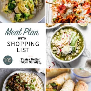 a collage of 5 dinner recipes from meal plan 105.