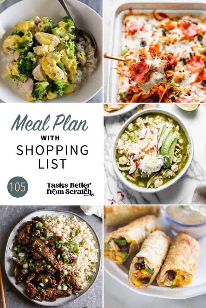 a collage of 5 dinner recipes from meal plan 105.