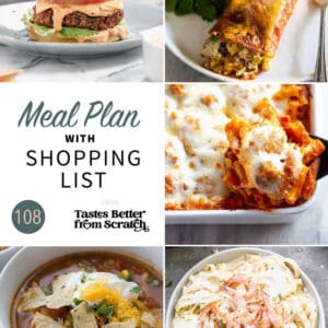 a collage of 5 dinner recipes from meal plan 108.