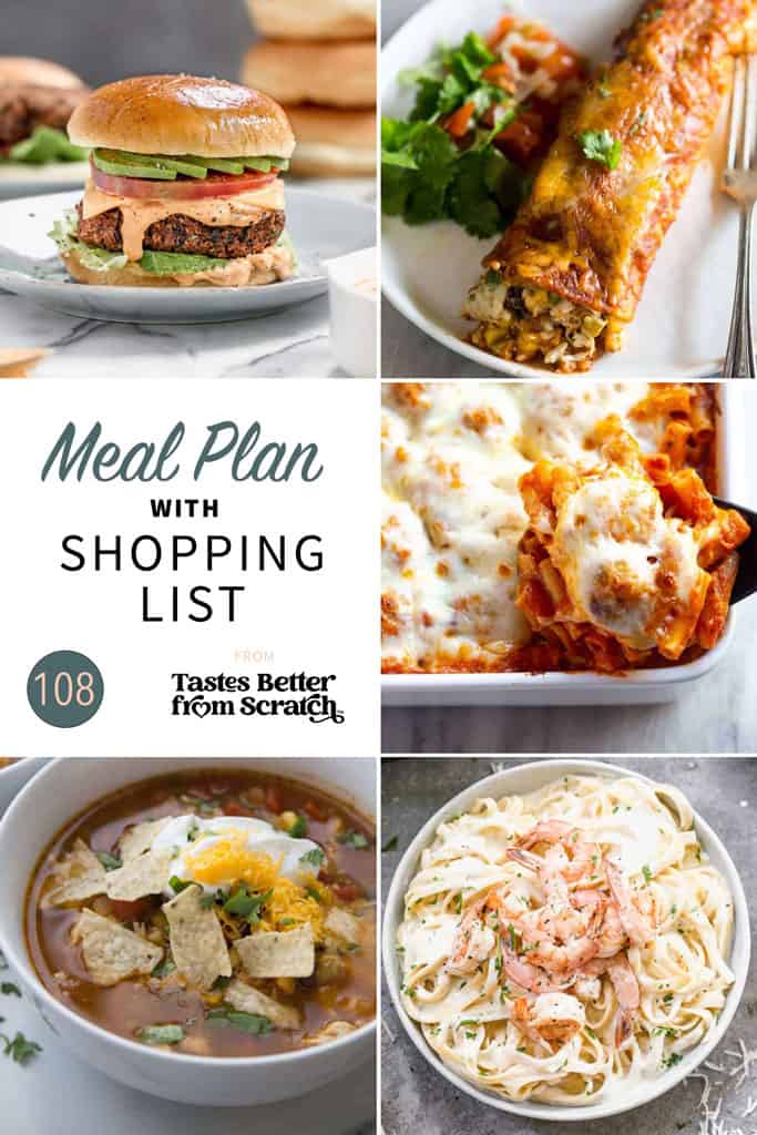 a collage of 5 dinner recipes from meal plan 108.