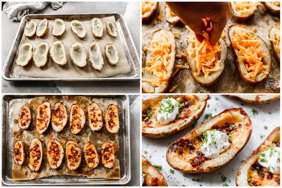Learn how to make potato skins that taste better than the restaurant! They are crispy, cheesy, and loaded with the best toppings!