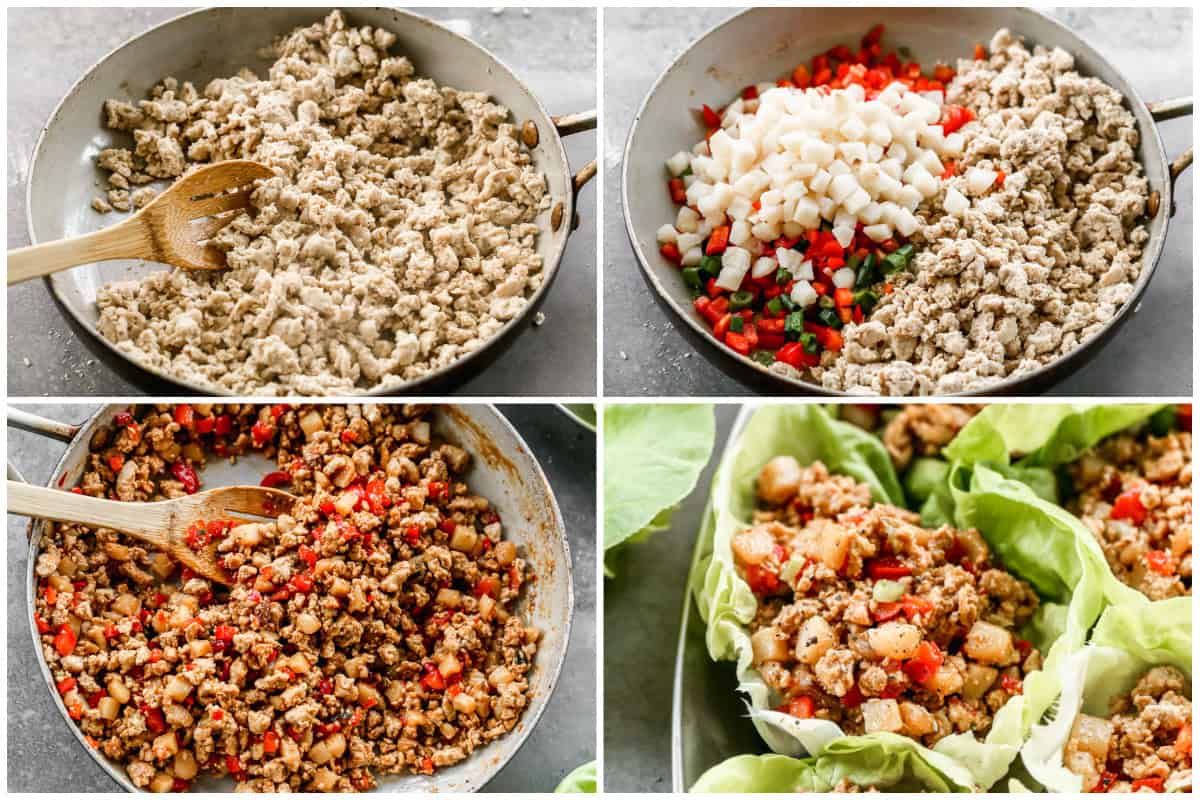 Skip the restaurant and make delicious lettuce wraps at home with ground chicken, veggies, and an easy sauce made with pantry ingredients. 
