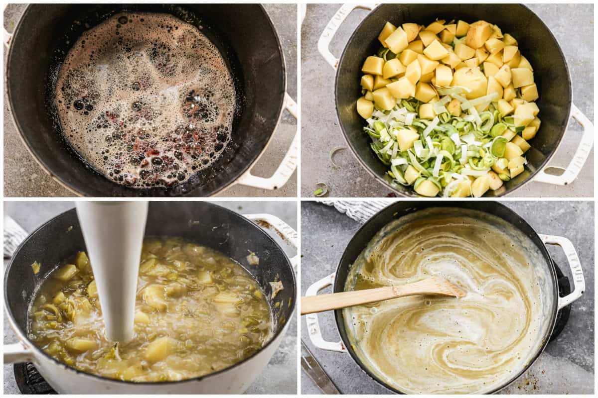 Potato Leek soup is so easy to make on the stove with simple ingredients. The cream added near the ends adds the perfect cream potato soup texture and i love the subtle flavor from leeks. 