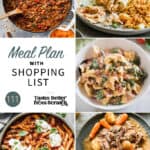 A collage of 5 dinner recipes from meal plan 111.