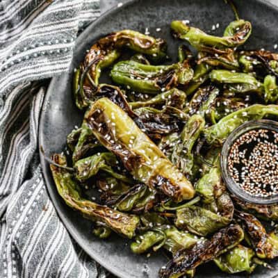 The best Blistered Shishito Peppers recipe is sweet, spicy, and the most impressive appetizer you can make in 10 minutes!