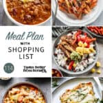 A collage of 5 dinner recipes for meal plan 114.