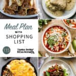 A collage of 5 dinner recipes from meal plan 115.