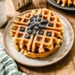 This crispy Belgian Waffle recipe is so easy to make with pantry ingredients and whipped egg whites to make crispy, fluffy pancakes that can rival any restaurant.