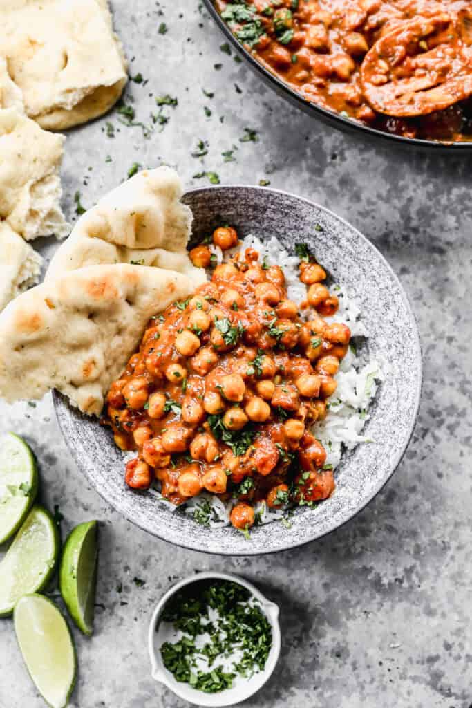 Chickpea Curry is a comforting, hearty meal you can feel good about that is naturally vegan, gluten-free, and still high in protein.