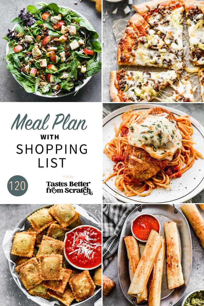 a collage of 5 dinner recipes from meal plan 120.