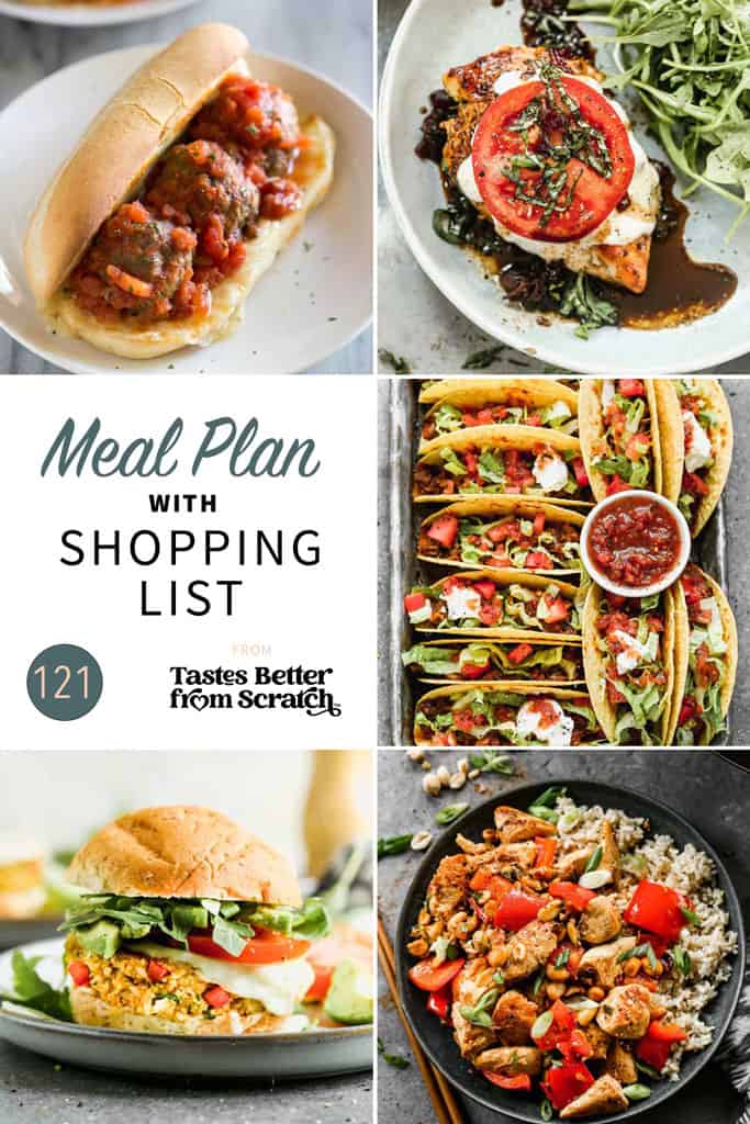 a collage of 5 recipes from meal plan 121.