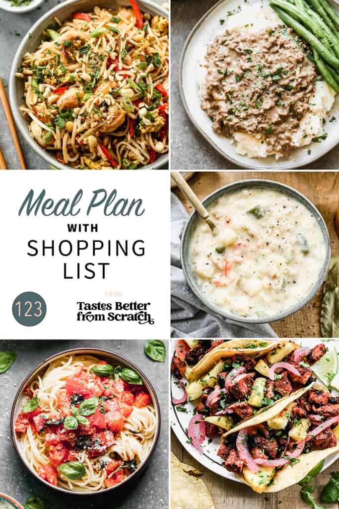 a collage of 5 meals from meal plan 123.