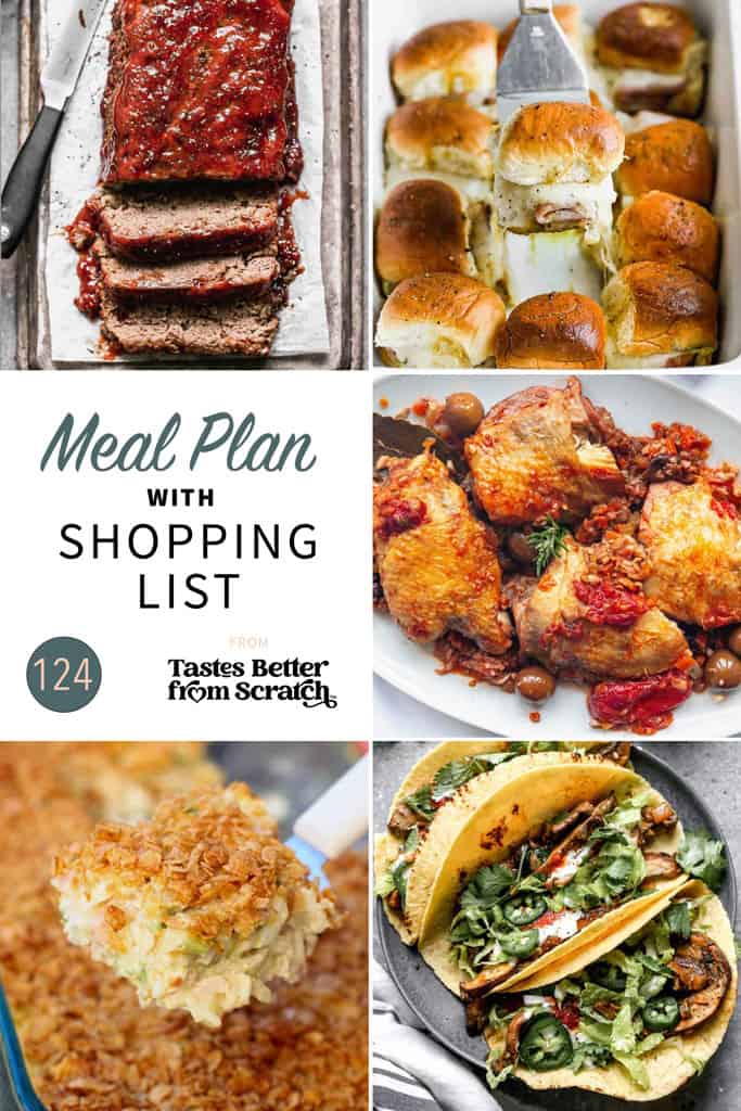 a collage of 5 recipes from meal plan 124.