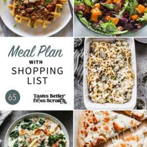 a collage of 5 recipes from meal plan 65.