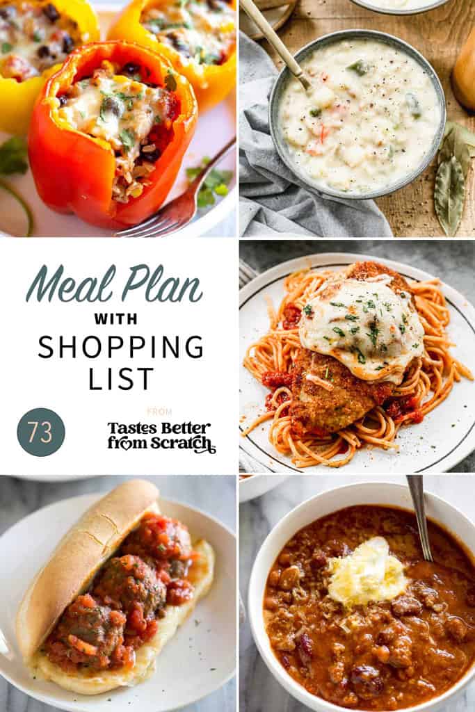 a collage of 5 recipes from meal plan 73.