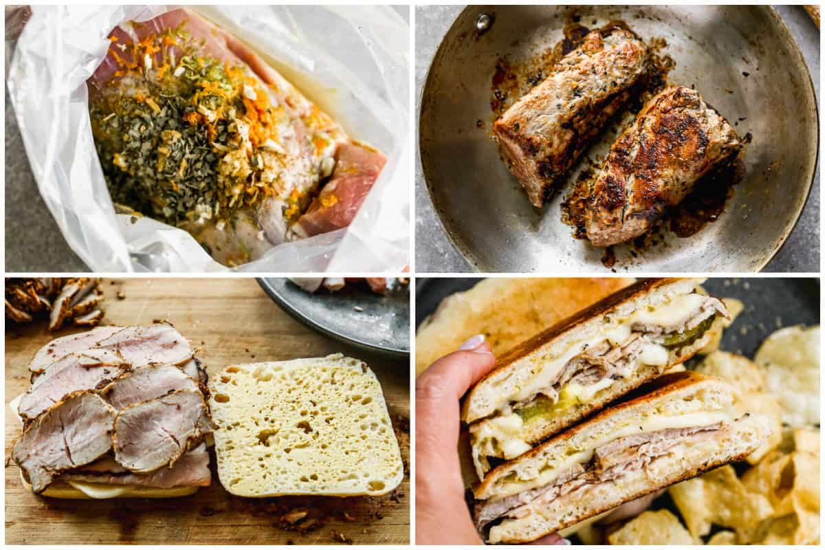 Learn how to make a restaurant worthy Cubano Sandwich with marinated pork cooked and sliced thin and layered with pickles and Swiss cheese. It's the best hot sandwich you'll want to eat daily!