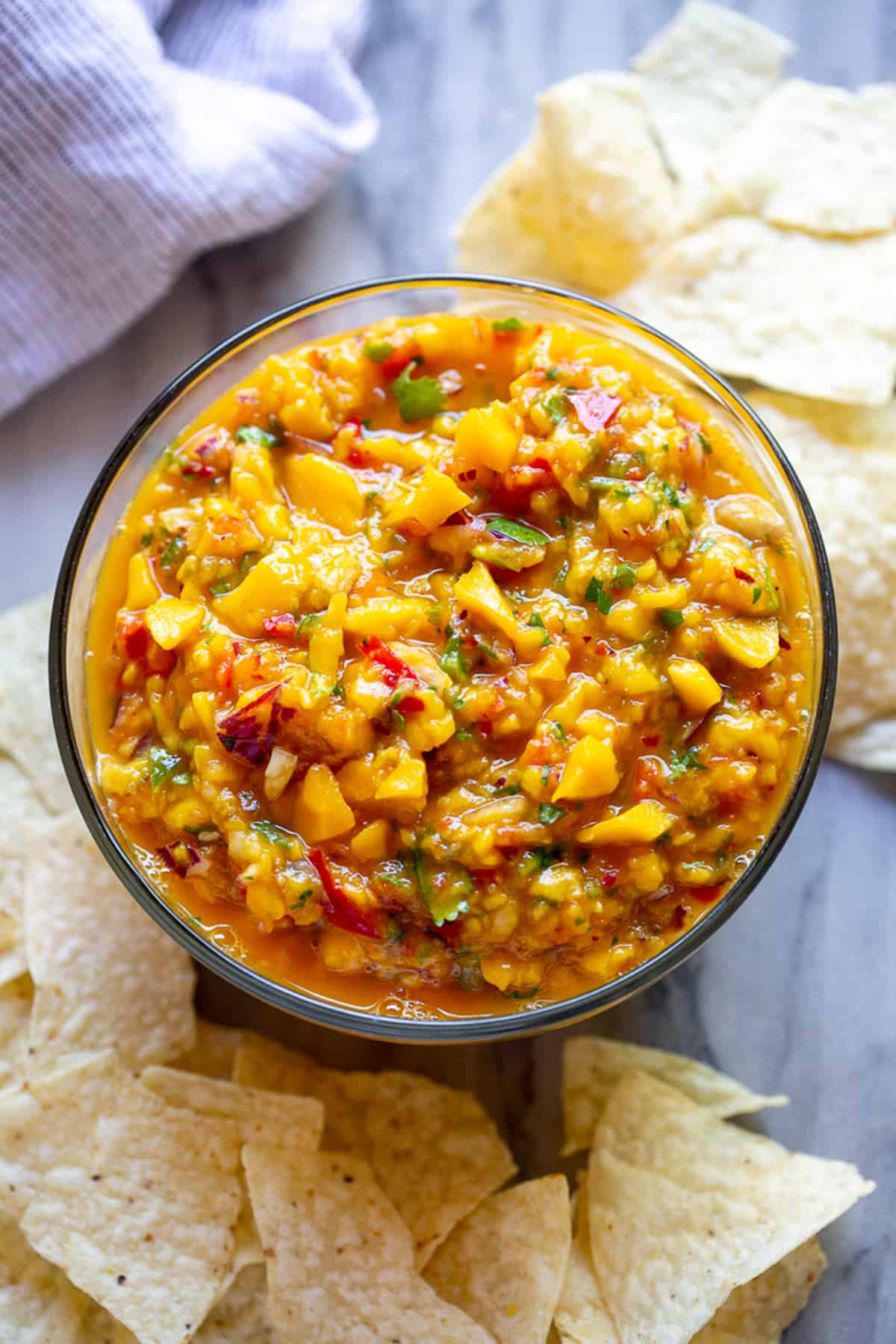 A bowl of Mango Salsa, ready to be enjoyed with chips or on tacos.