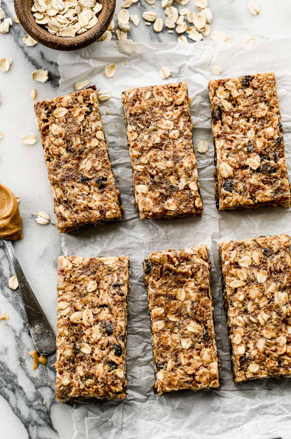 A picture of homemade protein bars cut into bars and ready to enjoy.