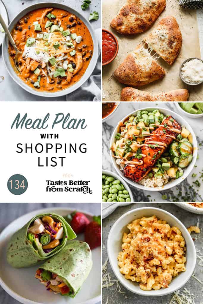 a collage of 5 recipes from meal plan 134.