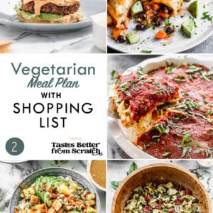 a collage of 5 recipes from vegetarian meal plan 2.