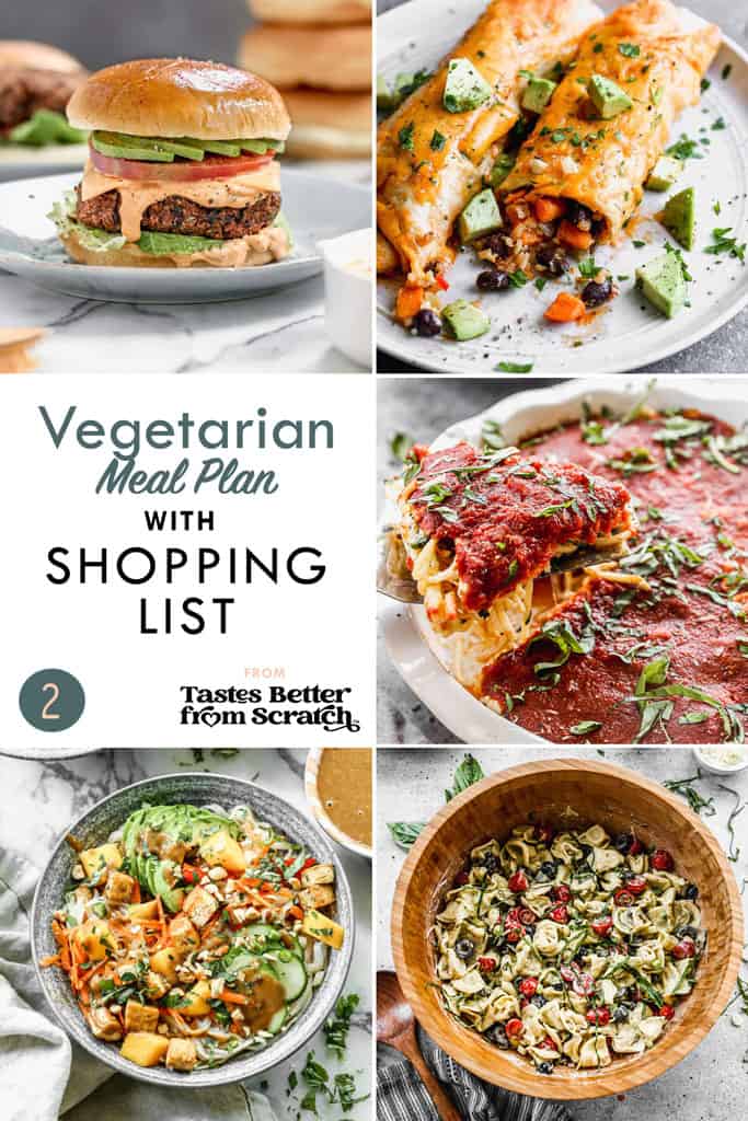 a collage of 5 recipes from vegetarian meal plan 2.