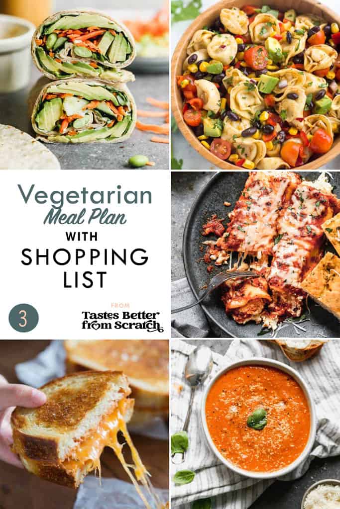 a collage of 5 recipes from vegetarian meal plan 3.