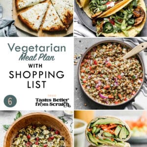a collage of 5 recipes from vegetarian meal plan 6.