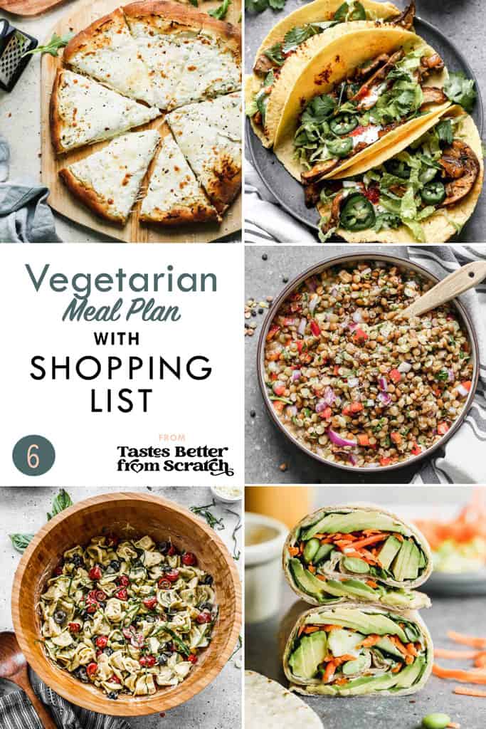 a collage of 5 recipes from vegetarian meal plan 6.