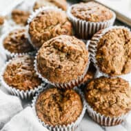 A pile of Healthy Banana Muffins, ready to enjoy.