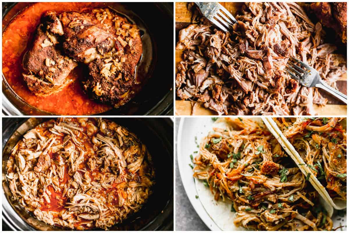 Learn how to make carnitas tacos by cooking a roast in a slow cooker, instant pot, or stovetop, shredding, and broiling for those crispy edges we love. It's the best bulk protein to meal prep and can be used in a variety of dishes!