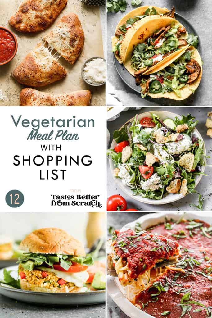 a collage of 5 recipes from vegetarian meal plan 12.